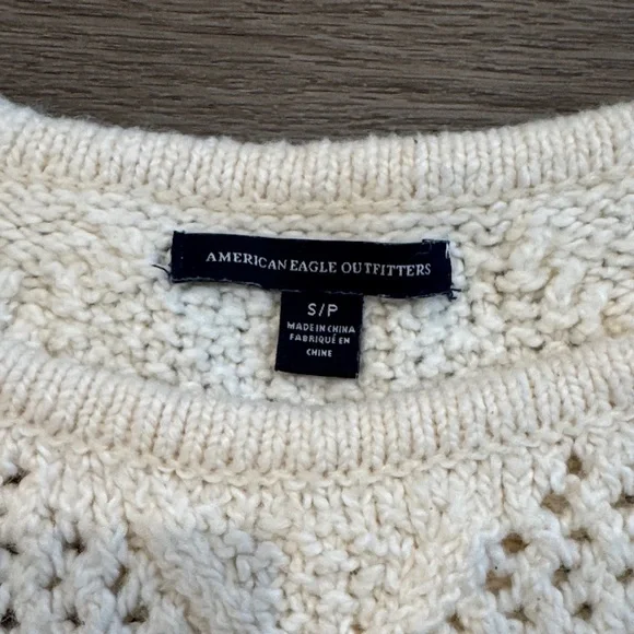 American Eagle Outfitters Cream Open-Knit Diamond Crewneck Sweater - Picture 2 of 9